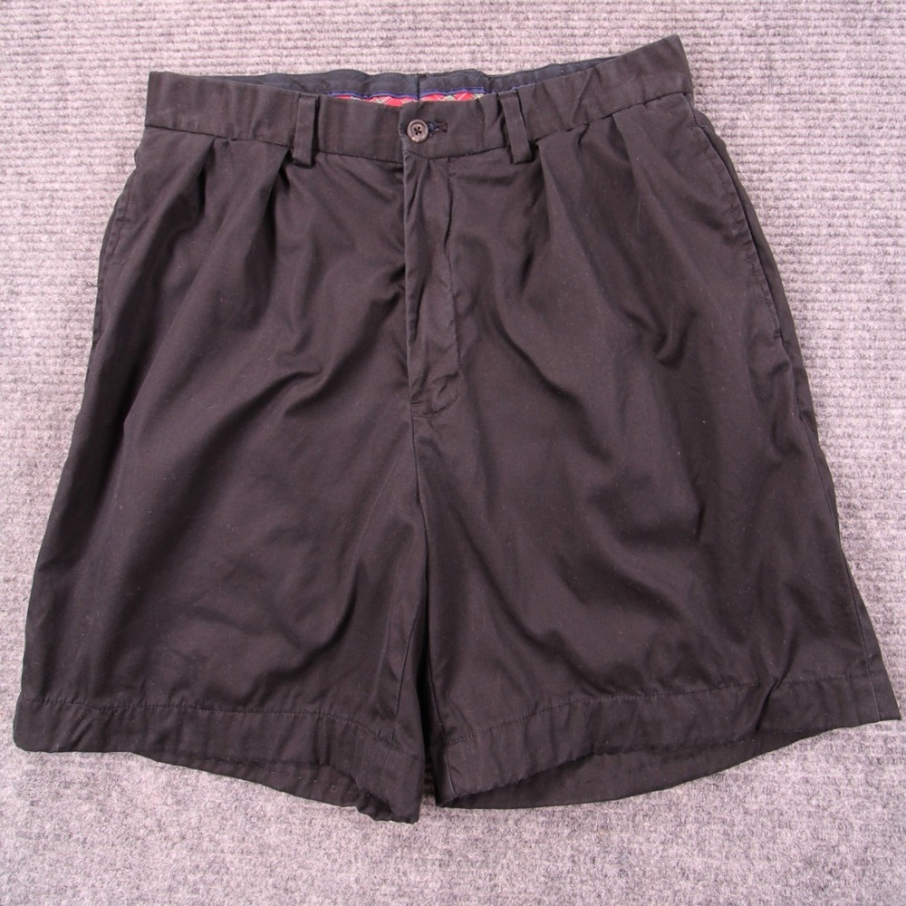 Polo Ralph Lauren Mens Black Pleated Chino Shorts Tartan Crest Preppy 32